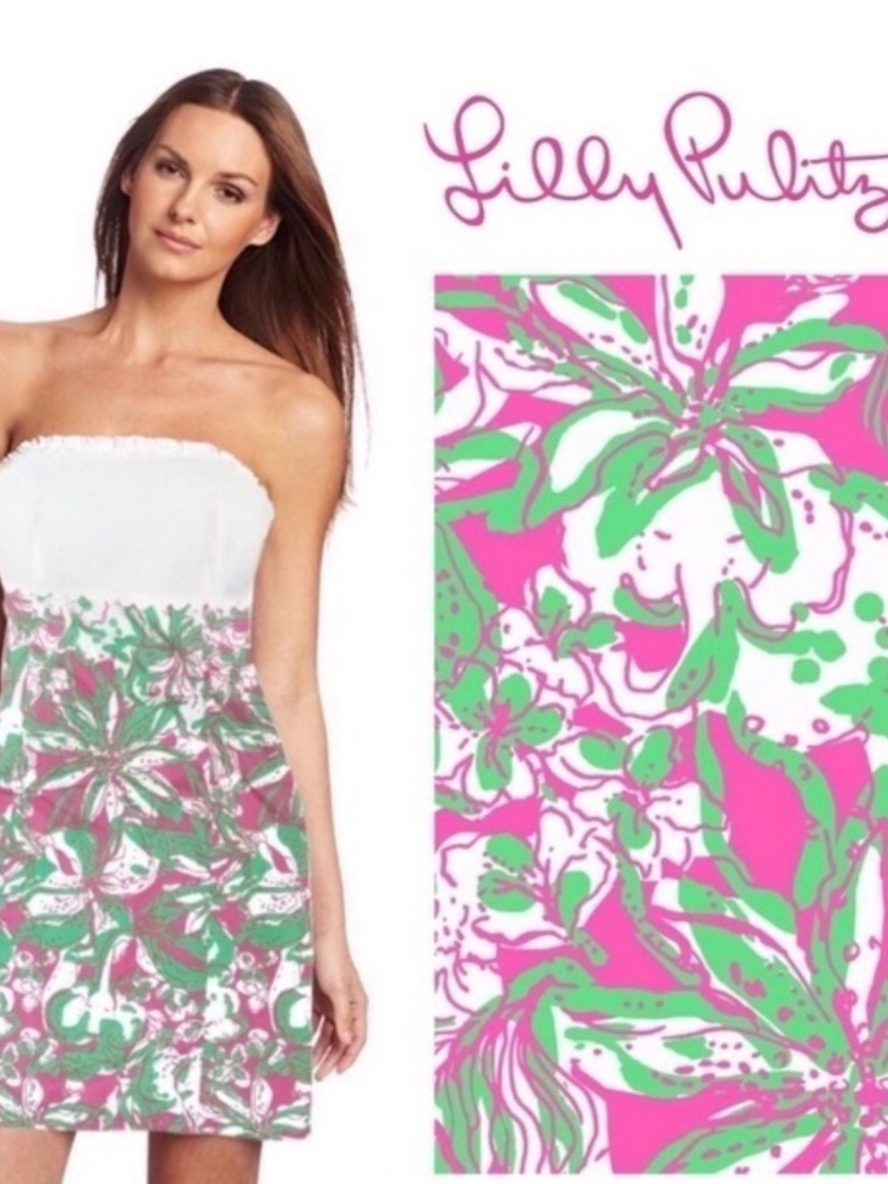 Lilly Pulitzer Franco Strapless Dress Forgot My Trunks Pink Green White